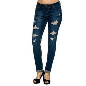 Wax Jeans Stretchy Blue Distressed Denim Jeans